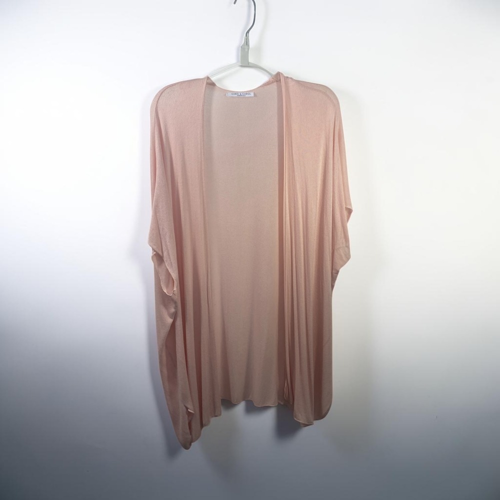 Chris & Carol Peach Pink Open Front Draped Cardigan Knit Kimono Made in USA S/C